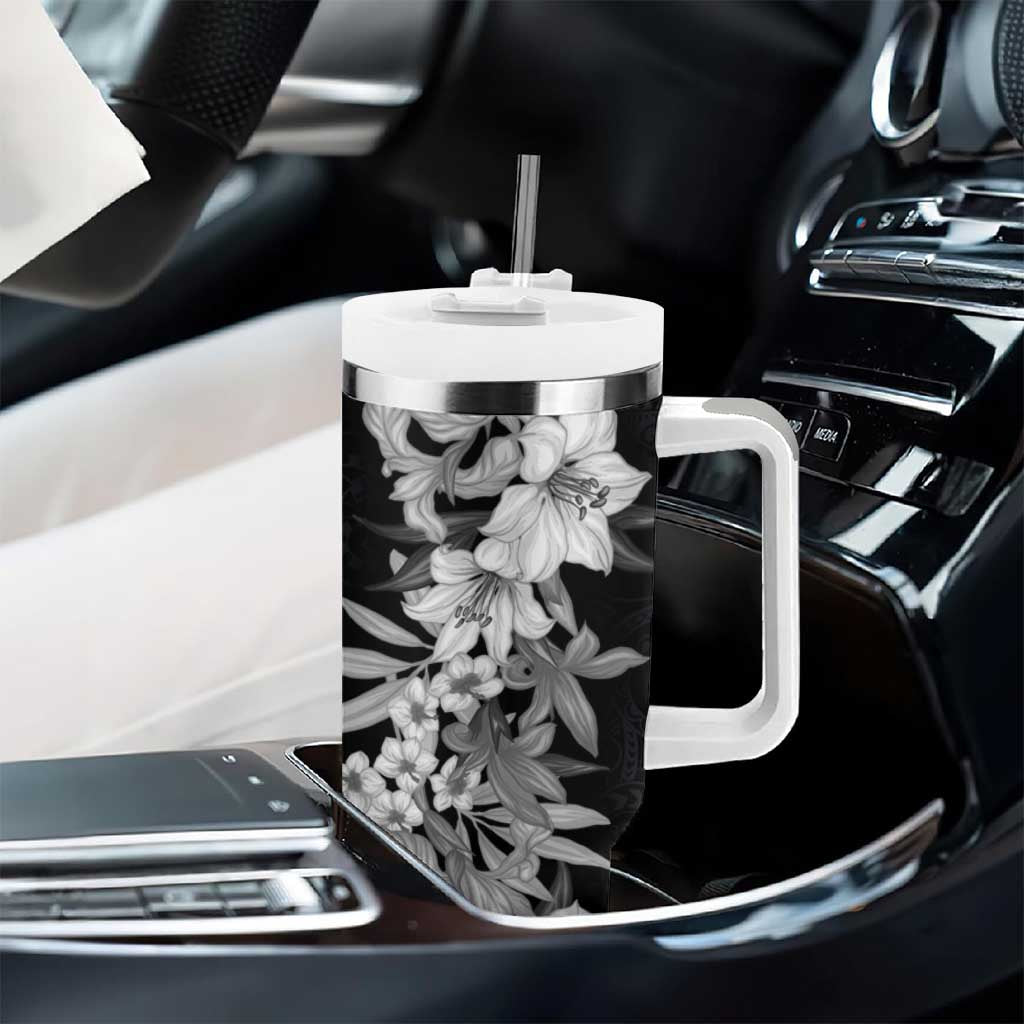 Hawaii Tropical Leaves and Flowers Tribal Polynesian Black White Custom Stanley Cup 40 oz 30 oz Tumbler With HandleTVC2301346 - Image 8