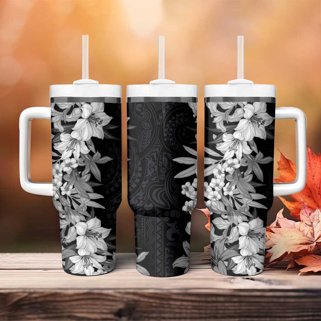 Hawaii Tropical Leaves and Flowers Tribal Polynesian Black White Custom Stanley Cup 40 oz 30 oz Tumbler With HandleTVC2301346 - Image 4