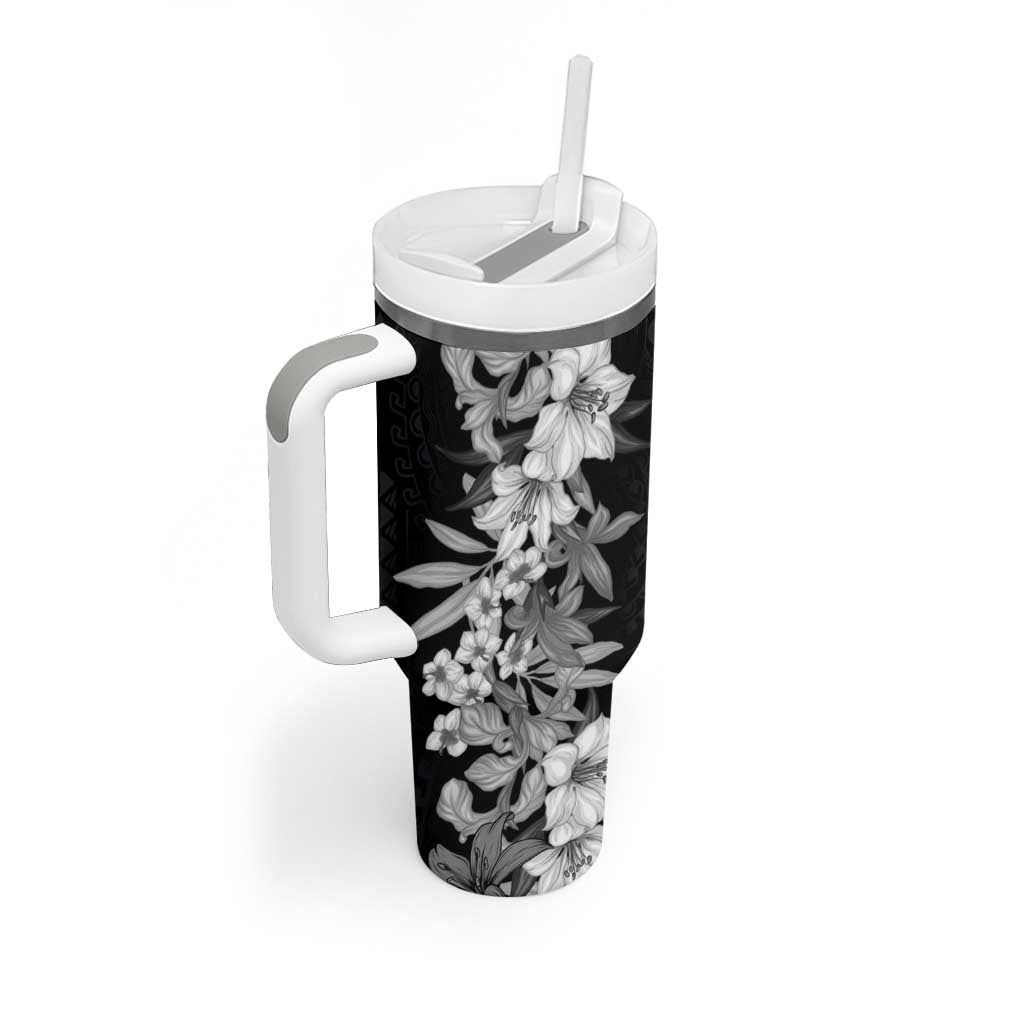 Hawaii Tropical Leaves and Flowers Tribal Polynesian Black White Custom Stanley Cup 40 oz 30 oz Tumbler With HandleTVC2301346 - Image 2