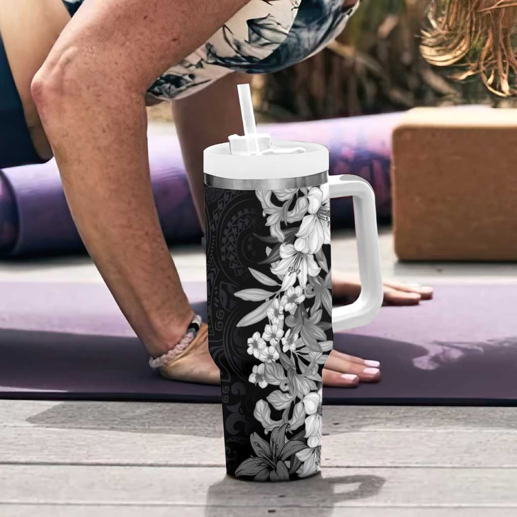 Hawaii Tropical Leaves and Flowers Tribal Polynesian Black White Custom Stanley Cup 40 oz 30 oz Tumbler With HandleTVC2301346 - Image 6