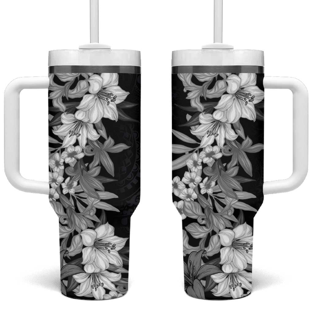 Hawaii Tropical Leaves and Flowers Tribal Polynesian Black White Custom Stanley Cup 40 oz 30 oz Tumbler With HandleTVC2301346