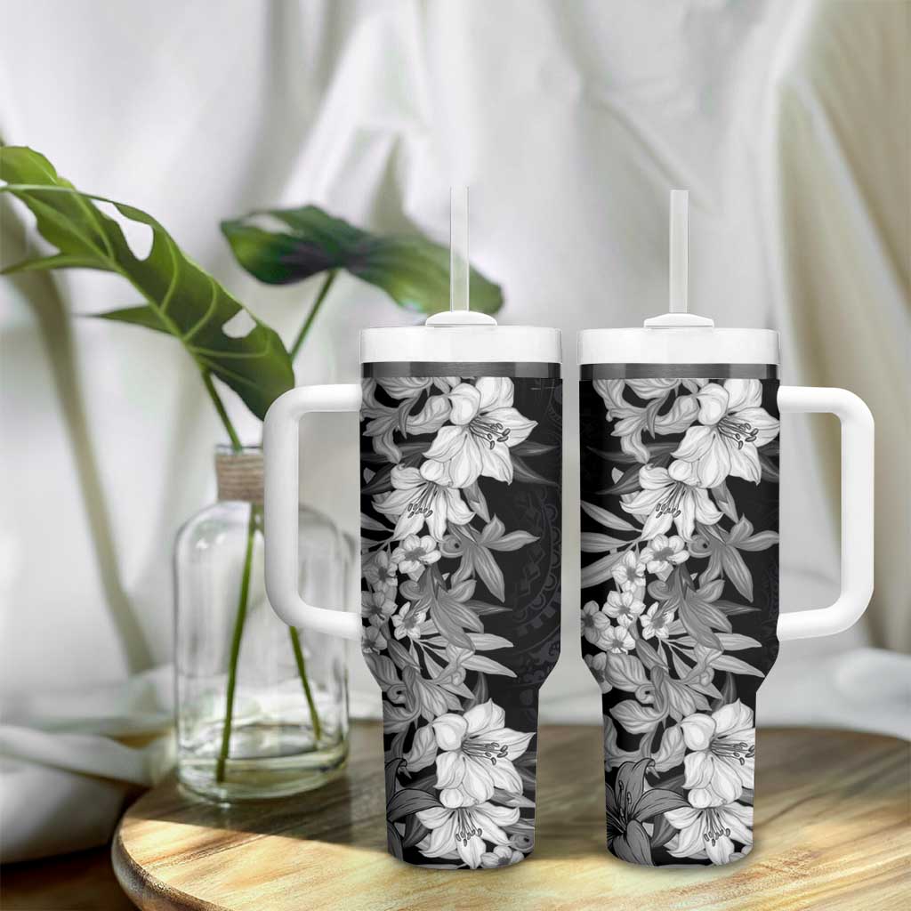 Hawaii Tropical Leaves and Flowers Tribal Polynesian Black White Custom Stanley Cup 40 oz 30 oz Tumbler With HandleTVC2301346 - Image 9