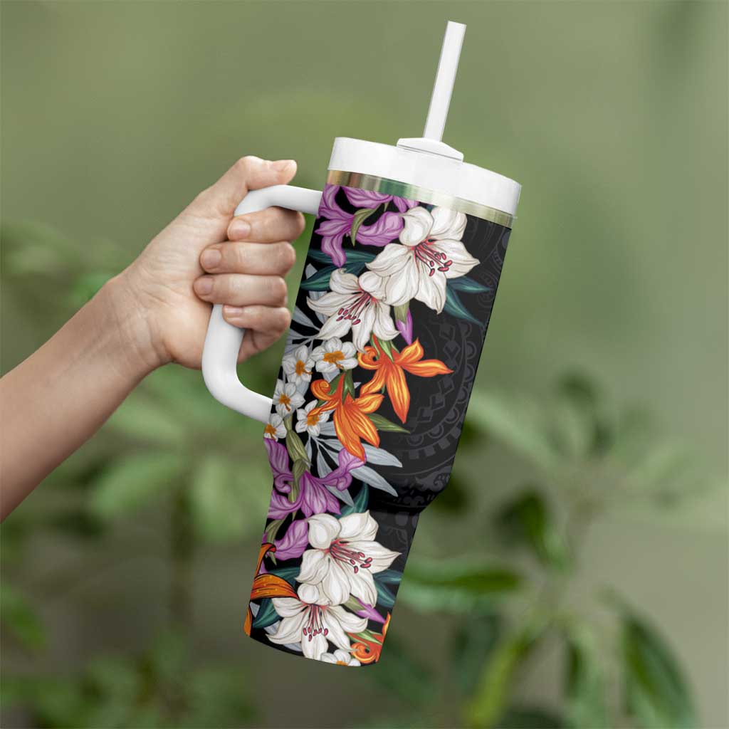 Hawaii Tropical Leaves and Flowers Tribal Polynesian Custom Stanley Cup 40 oz 30 oz Tumbler With HandleTVC2301373 - Image 3