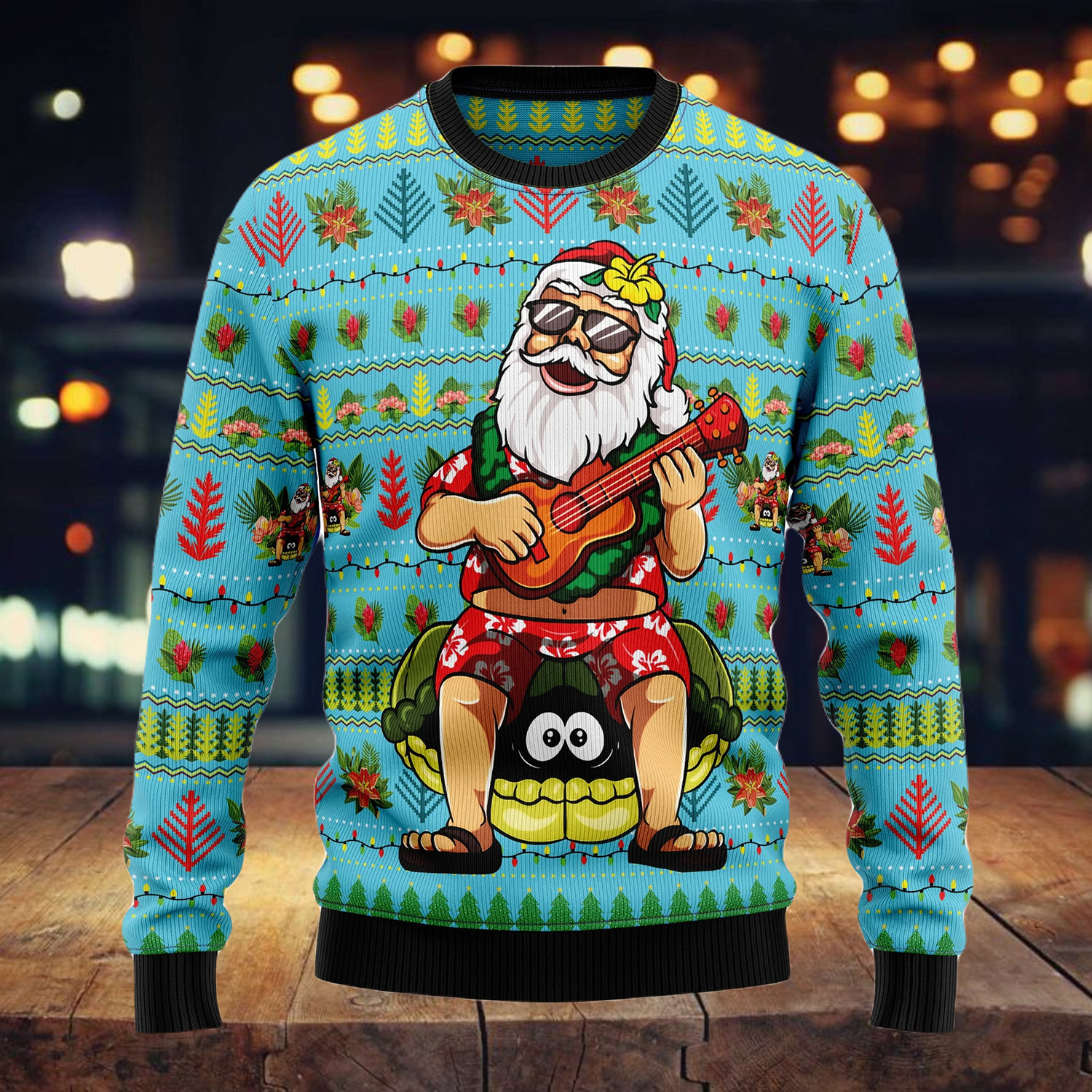 Hawaiian Christmas Santa Claus Ugly Christmas Sweater Adult 3D Funny Matching for family