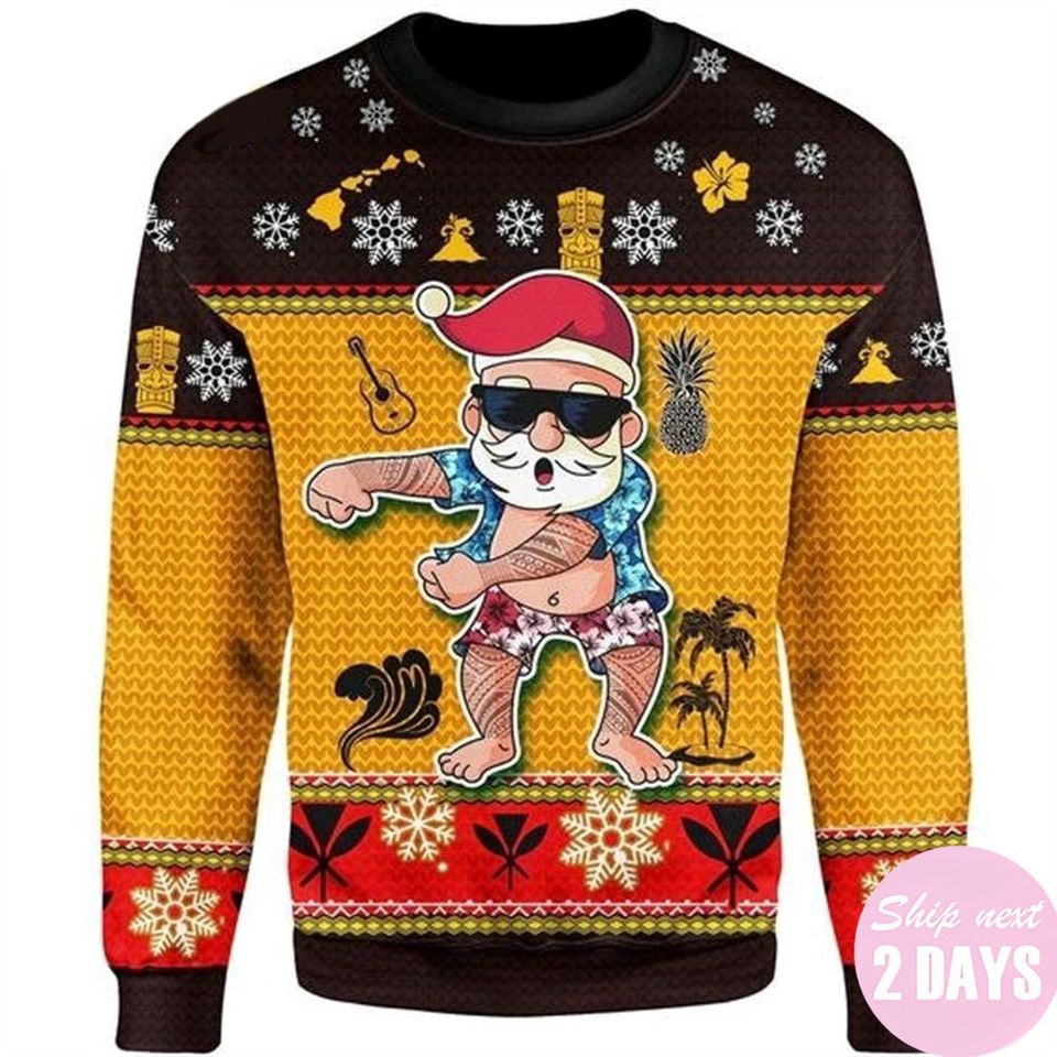 Hawaiian Christmas Santa Dancing Sweater Ugly Sweatshirt Personalized Ugly Sweater
