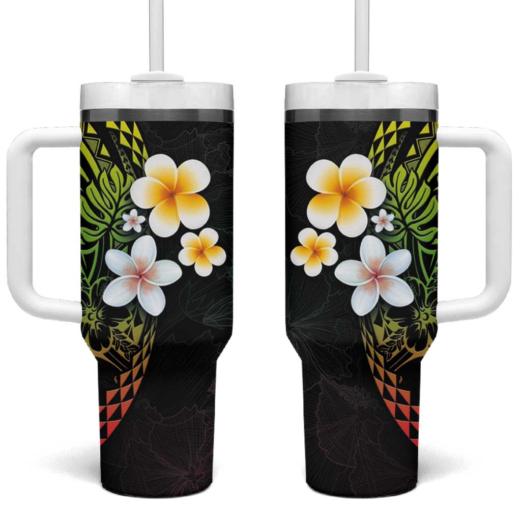 Hawaiian Hibiscus and Plumeria Polynesian Tribal Tattoo Reggae Color Custom Stanley Cup 40 oz 30 oz Tumbler With HandleTVC2301373