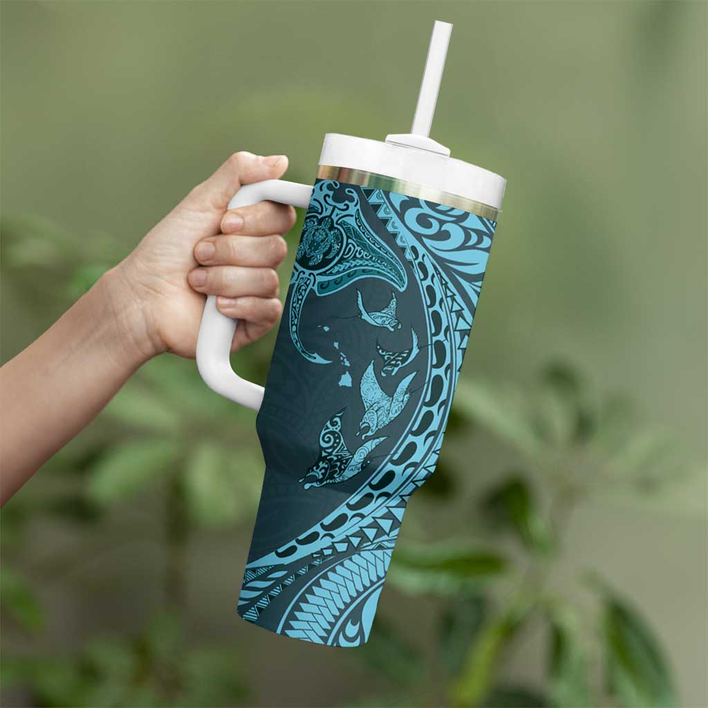 Hawaiian Manta Ray and Polynesian Tribal Tattoo Turquoise Color Custom Stanley Cup 40 oz 30 oz Tumbler With HandleTVC2301376 - Image 3