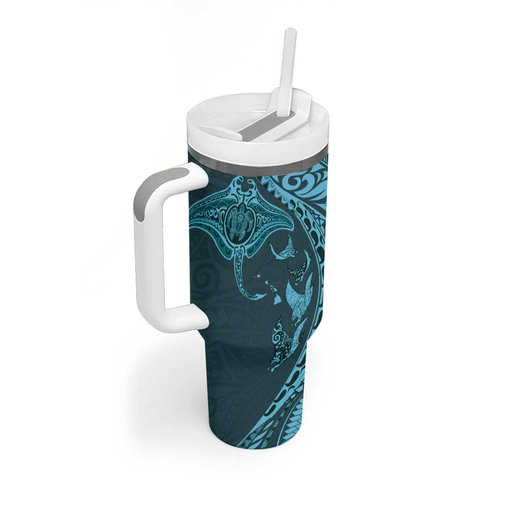 Hawaiian Manta Ray and Polynesian Tribal Tattoo Turquoise Color Custom Stanley Cup 40 oz 30 oz Tumbler With HandleTVC2301376 - Image 2