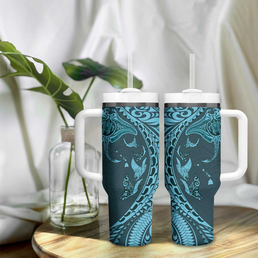 Hawaiian Manta Ray and Polynesian Tribal Tattoo Turquoise Color Custom Stanley Cup 40 oz 30 oz Tumbler With HandleTVC2301376 - Image 9