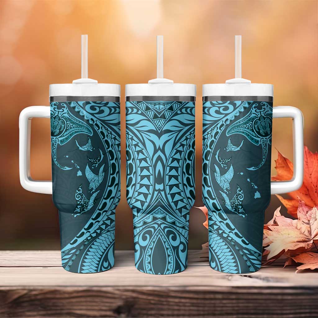 Hawaiian Manta Ray and Polynesian Tribal Tattoo Turquoise Color Custom Stanley Cup 40 oz 30 oz Tumbler With HandleTVC2301376 - Image 4
