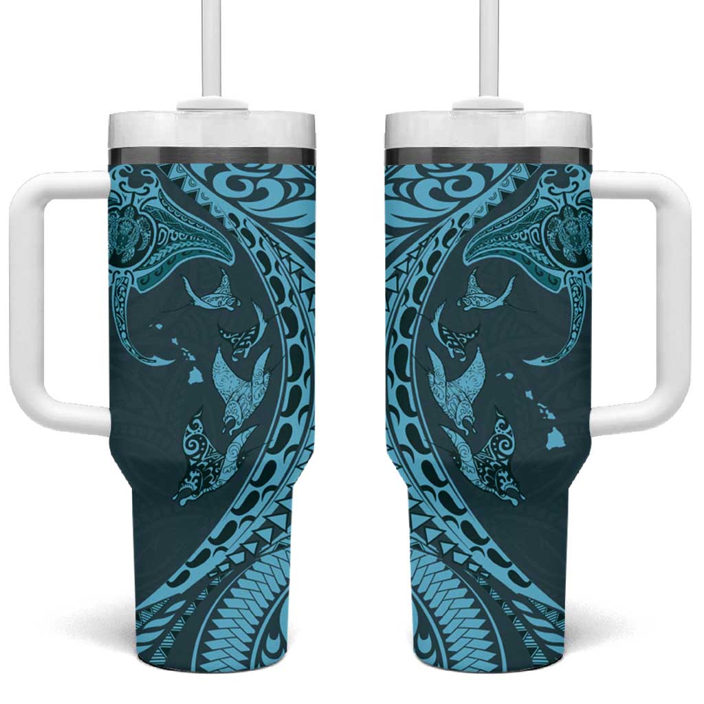 Hawaiian Manta Ray and Polynesian Tribal Tattoo Turquoise Color Custom Stanley Cup 40 oz 30 oz Tumbler With HandleTVC2301376