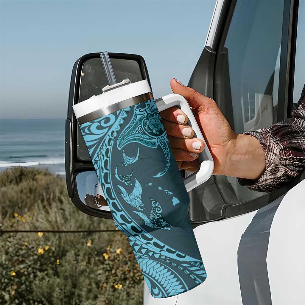 Hawaiian Manta Ray and Polynesian Tribal Tattoo Turquoise Color Custom Stanley Cup 40 oz 30 oz Tumbler With HandleTVC2301376 - Image 7
