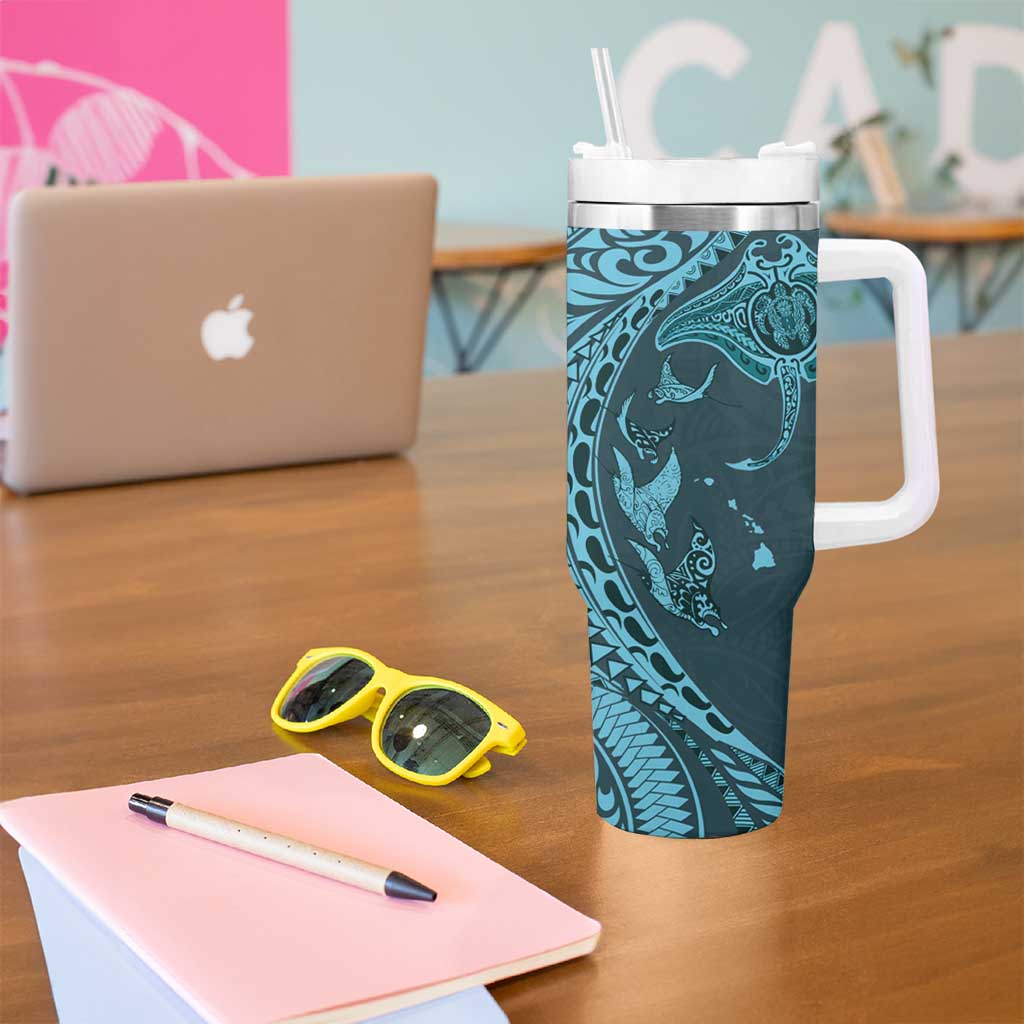Hawaiian Manta Ray and Polynesian Tribal Tattoo Turquoise Color Custom Stanley Cup 40 oz 30 oz Tumbler With HandleTVC2301376 - Image 5