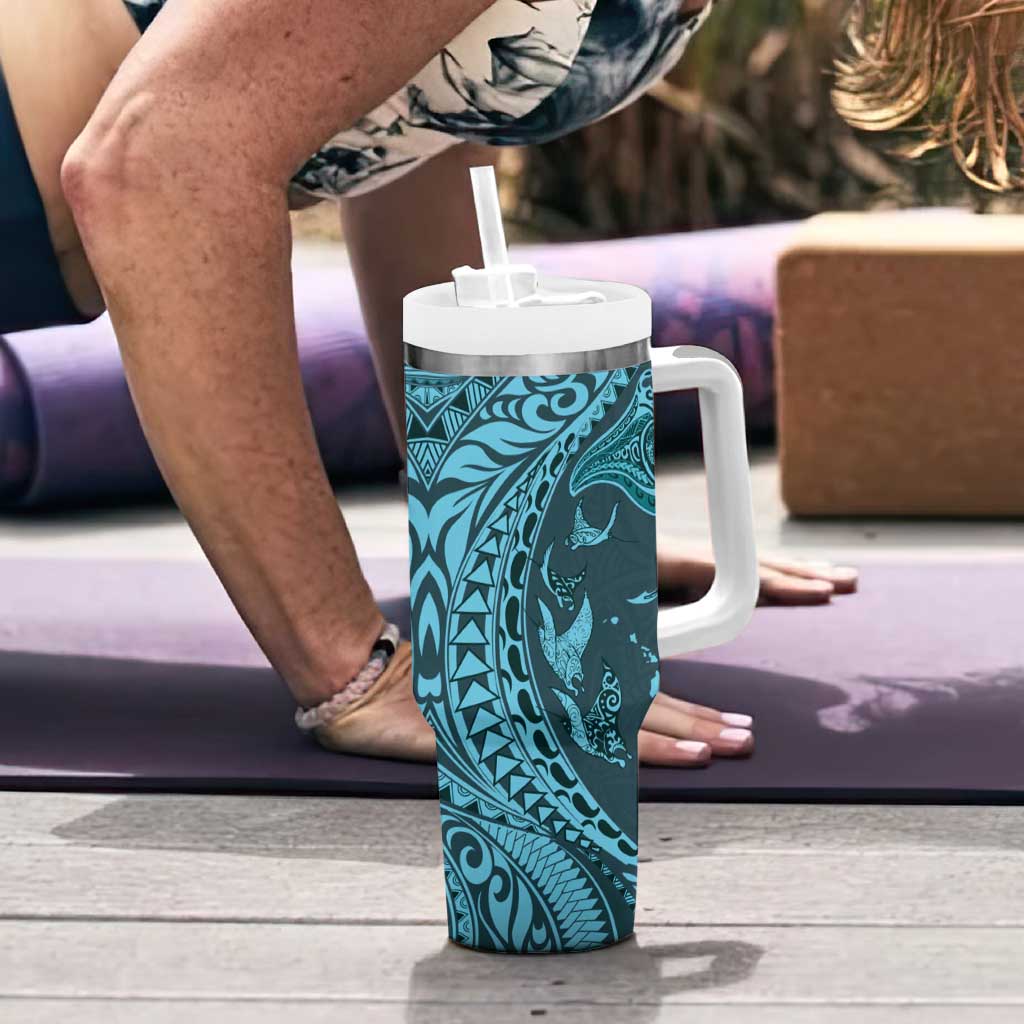 Hawaiian Manta Ray and Polynesian Tribal Tattoo Turquoise Color Custom Stanley Cup 40 oz 30 oz Tumbler With HandleTVC2301376 - Image 6
