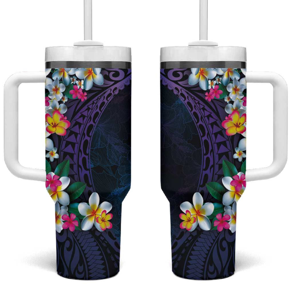 Hawaiian Plumeria-Polynesian Art Tattoo Frosted Blue Violet Color Custom Stanley Cup 40 oz 30 oz Tumbler With HandleTVC2301260