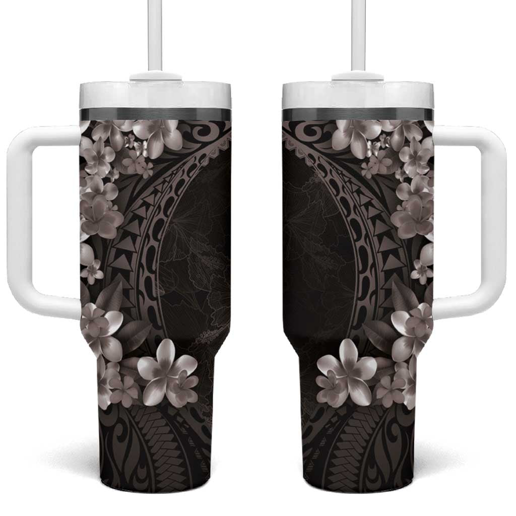 Hawaiian Plumeria-Polynesian Art Tattoo Grayscale Color Custom Stanley Cup 40 oz 30 oz Tumbler With HandleTVC2301260