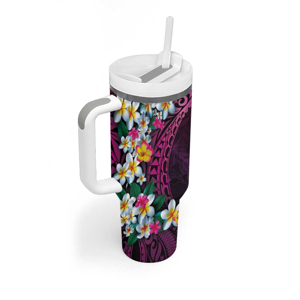 Hawaiian Plumeria-Polynesian Art Tattoo Plum Pink Color Custom Stanley Cup 40 oz 30 oz Tumbler With HandleTVC2301260 - Image 2