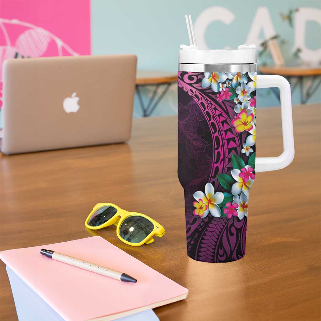Hawaiian Plumeria-Polynesian Art Tattoo Plum Pink Color Custom Stanley Cup 40 oz 30 oz Tumbler With HandleTVC2301260 - Image 5