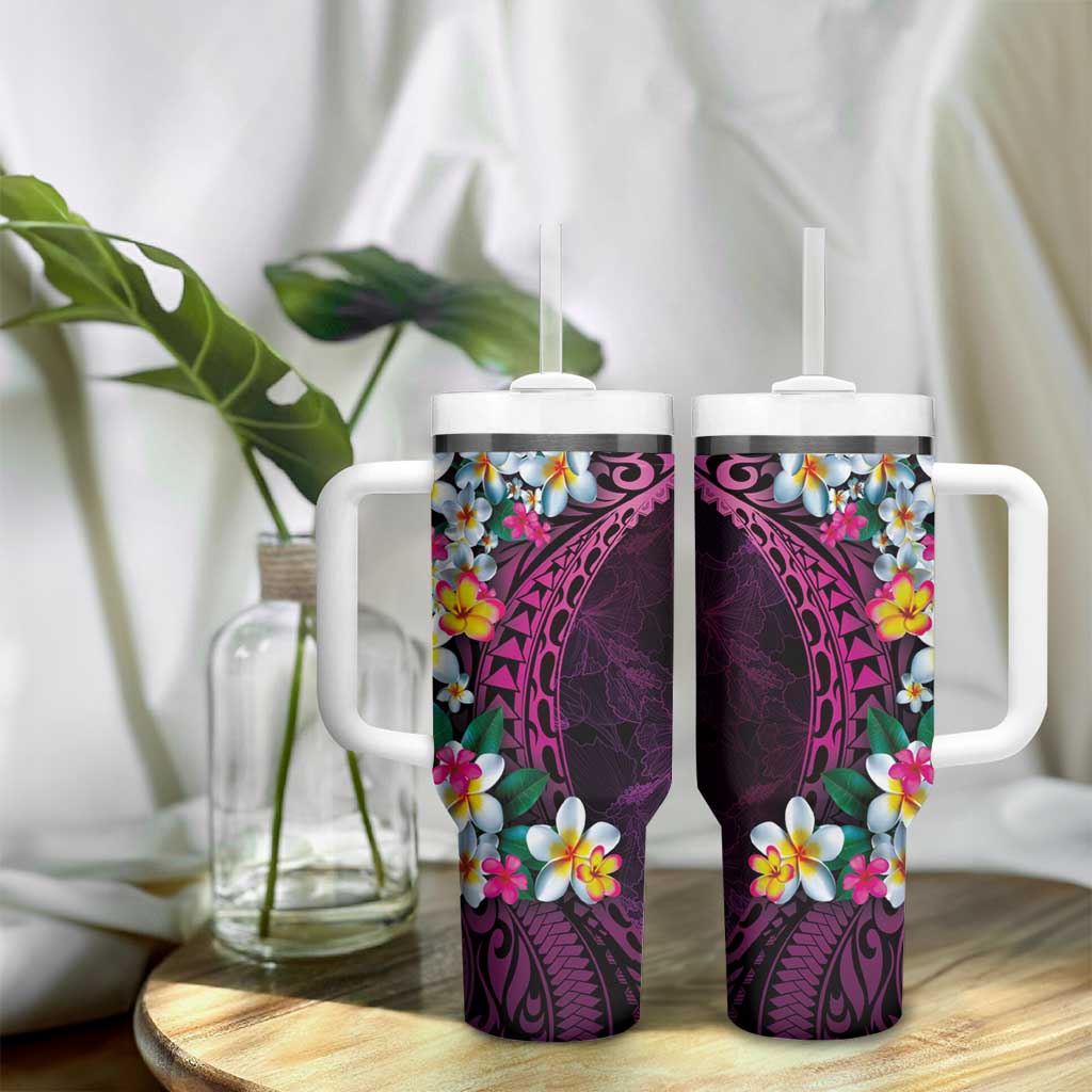 Hawaiian Plumeria-Polynesian Art Tattoo Plum Pink Color Custom Stanley Cup 40 oz 30 oz Tumbler With HandleTVC2301260 - Image 9