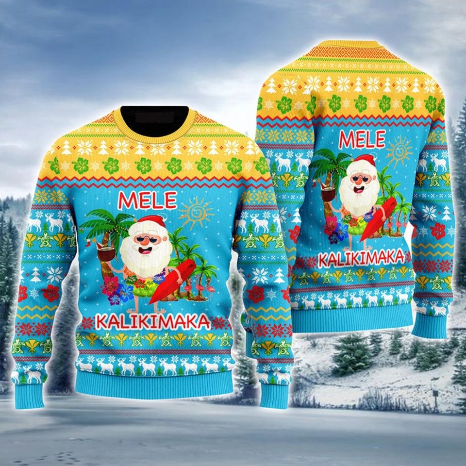 Hawaiian Santa Ugly Sweater, Mele Kalikimaka Ugly Sweater