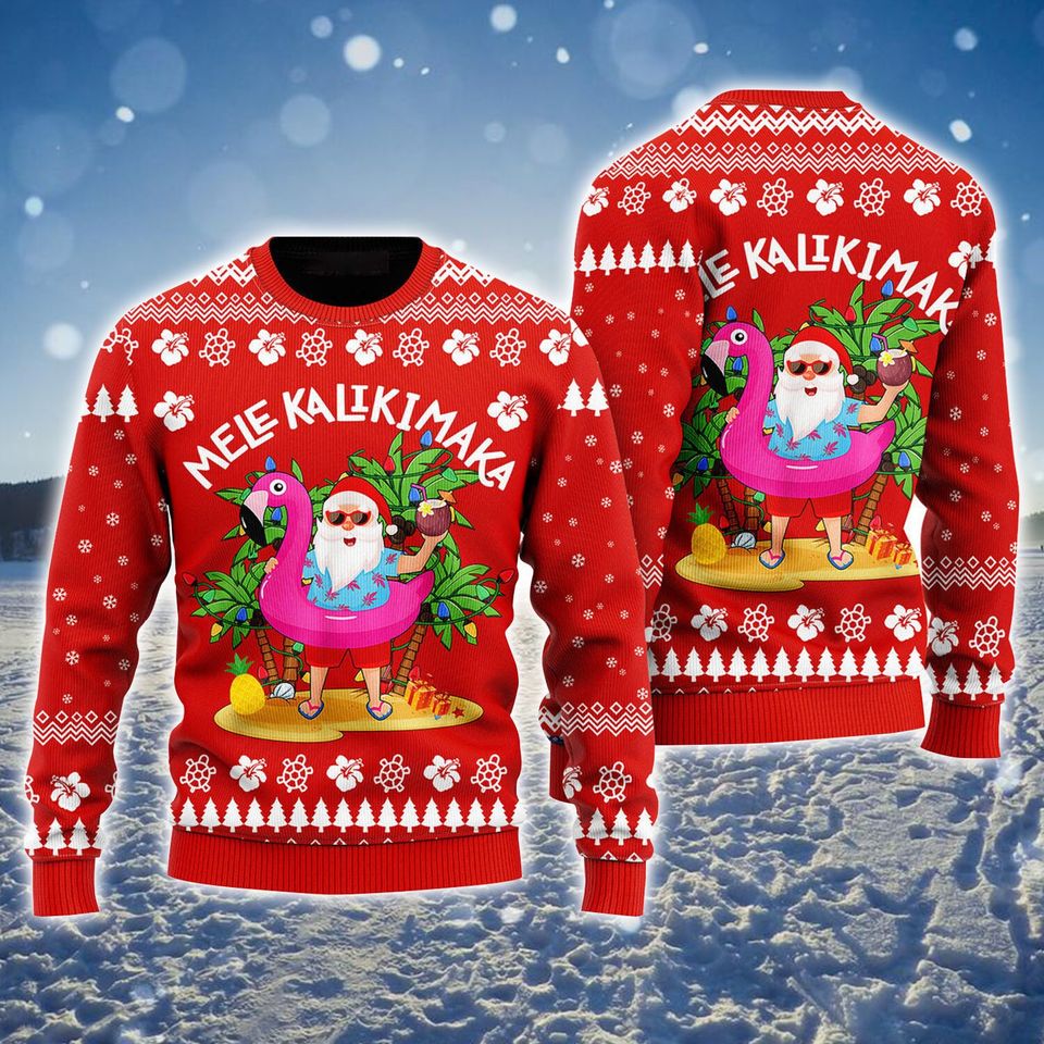 Hawaiian Santa Ugly Sweater, Mele Kalikimaka Ugly Sweater