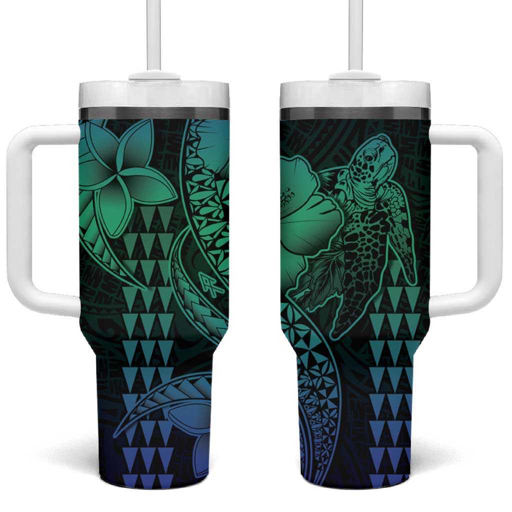 Hawaiian Sea Turtle Blue Hibiscus Flowers and Kakau Custom Stanley Cup 40 oz 30 oz Tumbler With HandleTVC2301353