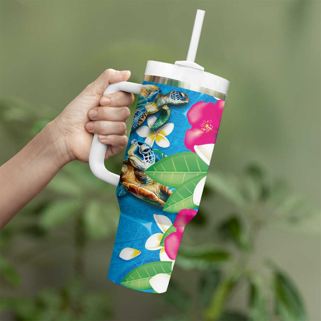 Hawaiian Tropical Flower and Honu Under Blue Water Custom Stanley Cup 40 oz 30 oz Tumbler With HandleTVC2301379 - Image 3