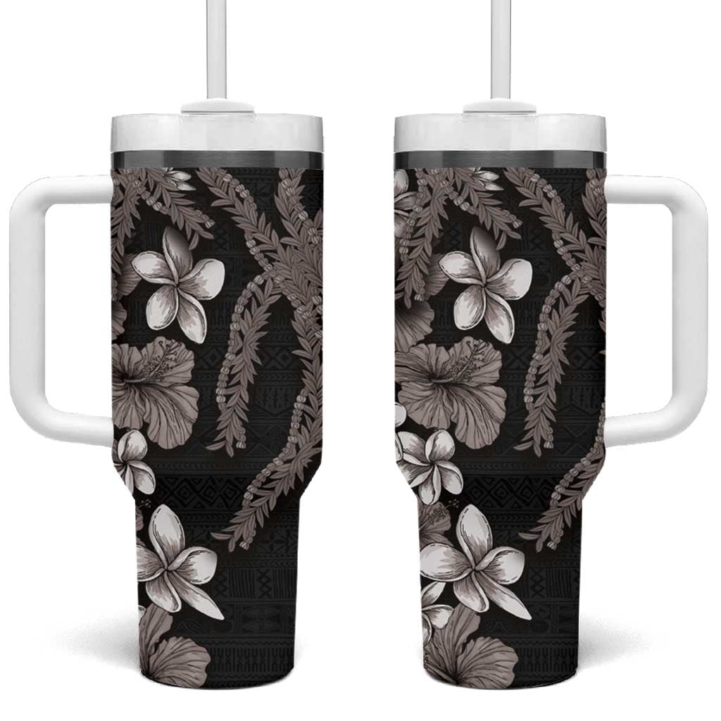 Hawaiian Tropical Flowers and Maile Pikake Polynesian Tribal Grayscale Mode Custom Stanley Cup 40 oz 30 oz Tumbler With HandleTVC2301352