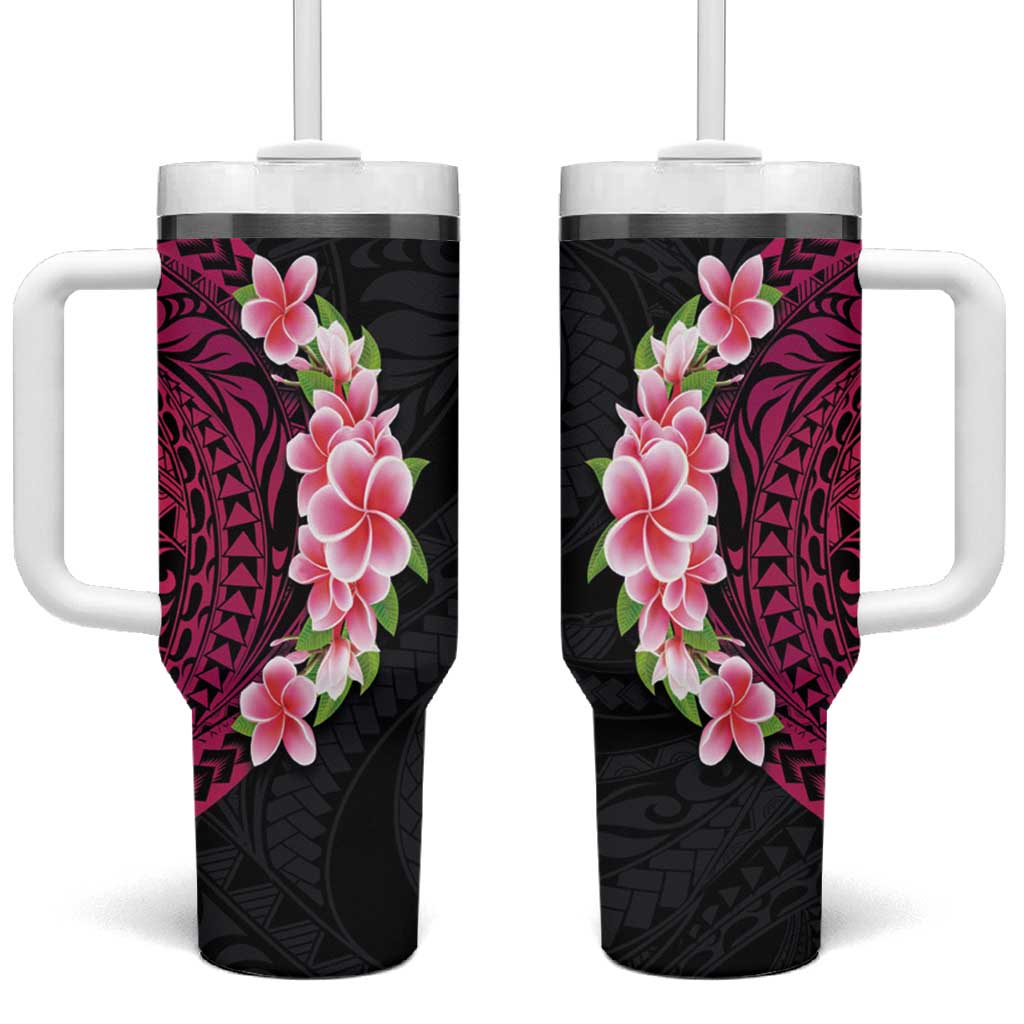 Hawaiian Tropical Plumeria Art Polynesian Tattoo Black and Bright Pink Color Custom Stanley Cup 40 oz 30 oz Tumbler With HandleTVC2301360