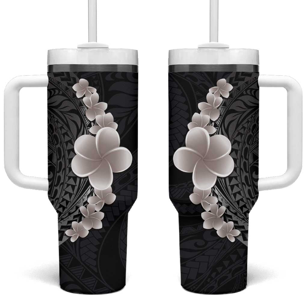 Hawaiian Tropical Plumeria Art Polynesian Tattoo Grayscale Color Custom Stanley Cup 40 oz 30 oz Tumbler With HandleTVC2301377