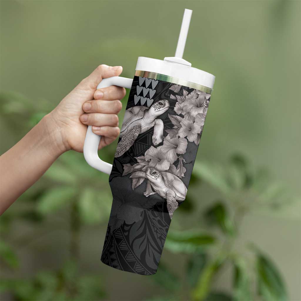 Hawaiian Turtle Love Sweet Hibiscus and Kakau Grayscale Color Custom Stanley Cup 40 oz 30 oz Tumbler With HandleTVC2301348 - Image 3