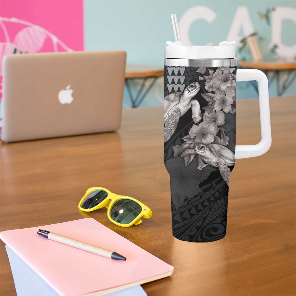 Hawaiian Turtle Love Sweet Hibiscus and Kakau Grayscale Color Custom Stanley Cup 40 oz 30 oz Tumbler With HandleTVC2301348 - Image 5