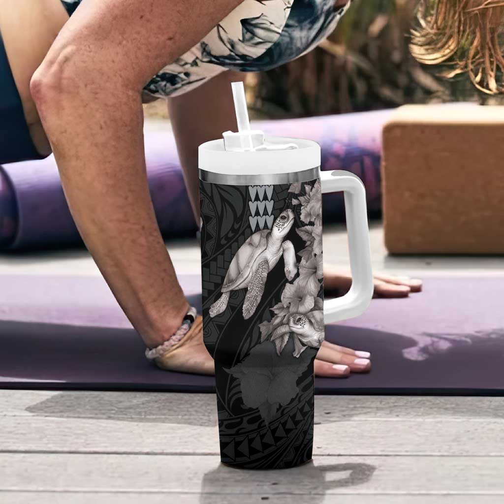 Hawaiian Turtle Love Sweet Hibiscus and Kakau Grayscale Color Custom Stanley Cup 40 oz 30 oz Tumbler With HandleTVC2301348 - Image 6