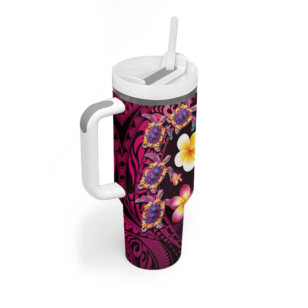 Hawaiian Turtles and Plumeria Polynesian Art Tribal Tattoo Cerise Custom Stanley Cup 40 oz 30 oz Tumbler With HandleTVC2301376 - Image 2
