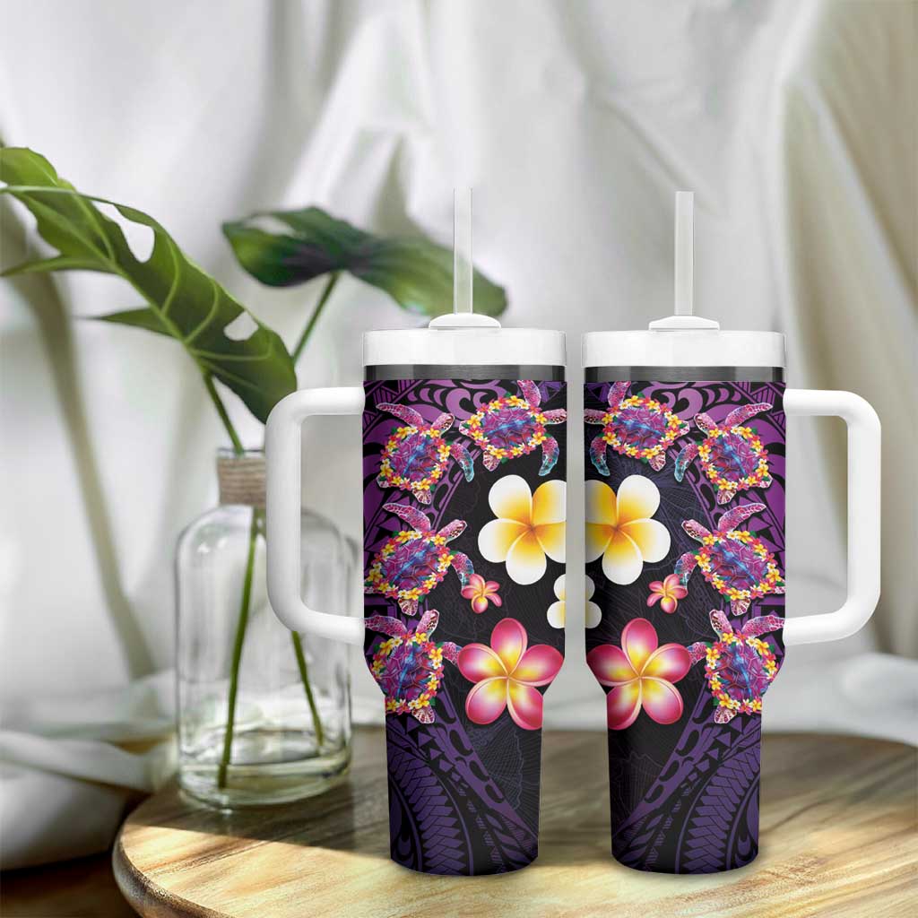 Hawaiian Turtles and Plumeria Polynesian Art Tribal Tattoo Deep Violet Color Custom Stanley Cup 40 oz 30 oz Tumbler With HandleTVC2301348 - Image 9