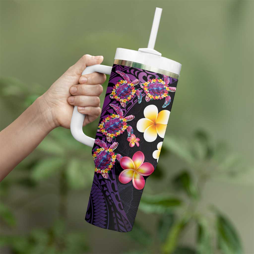 Hawaiian Turtles and Plumeria Polynesian Art Tribal Tattoo Deep Violet Color Custom Stanley Cup 40 oz 30 oz Tumbler With HandleTVC2301348 - Image 3