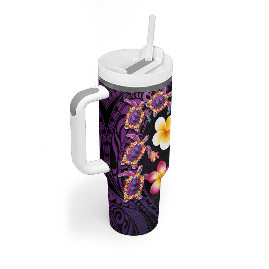 Hawaiian Turtles and Plumeria Polynesian Art Tribal Tattoo Deep Violet Color Custom Stanley Cup 40 oz 30 oz Tumbler With HandleTVC2301348 - Image 2