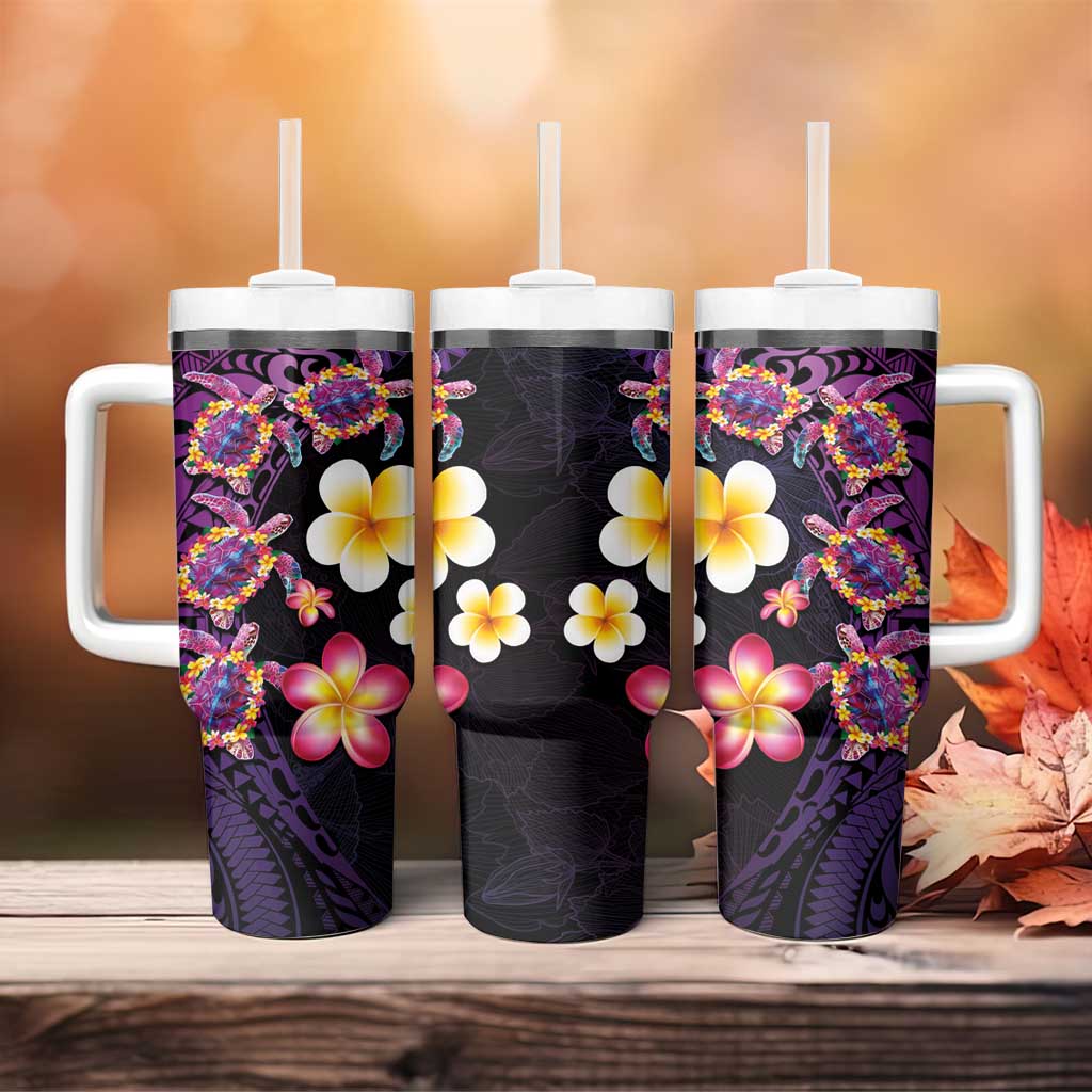 Hawaiian Turtles and Plumeria Polynesian Art Tribal Tattoo Deep Violet Color Custom Stanley Cup 40 oz 30 oz Tumbler With HandleTVC2301348 - Image 4