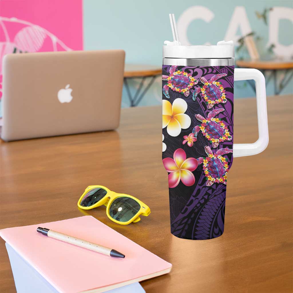 Hawaiian Turtles and Plumeria Polynesian Art Tribal Tattoo Deep Violet Color Custom Stanley Cup 40 oz 30 oz Tumbler With HandleTVC2301348 - Image 5
