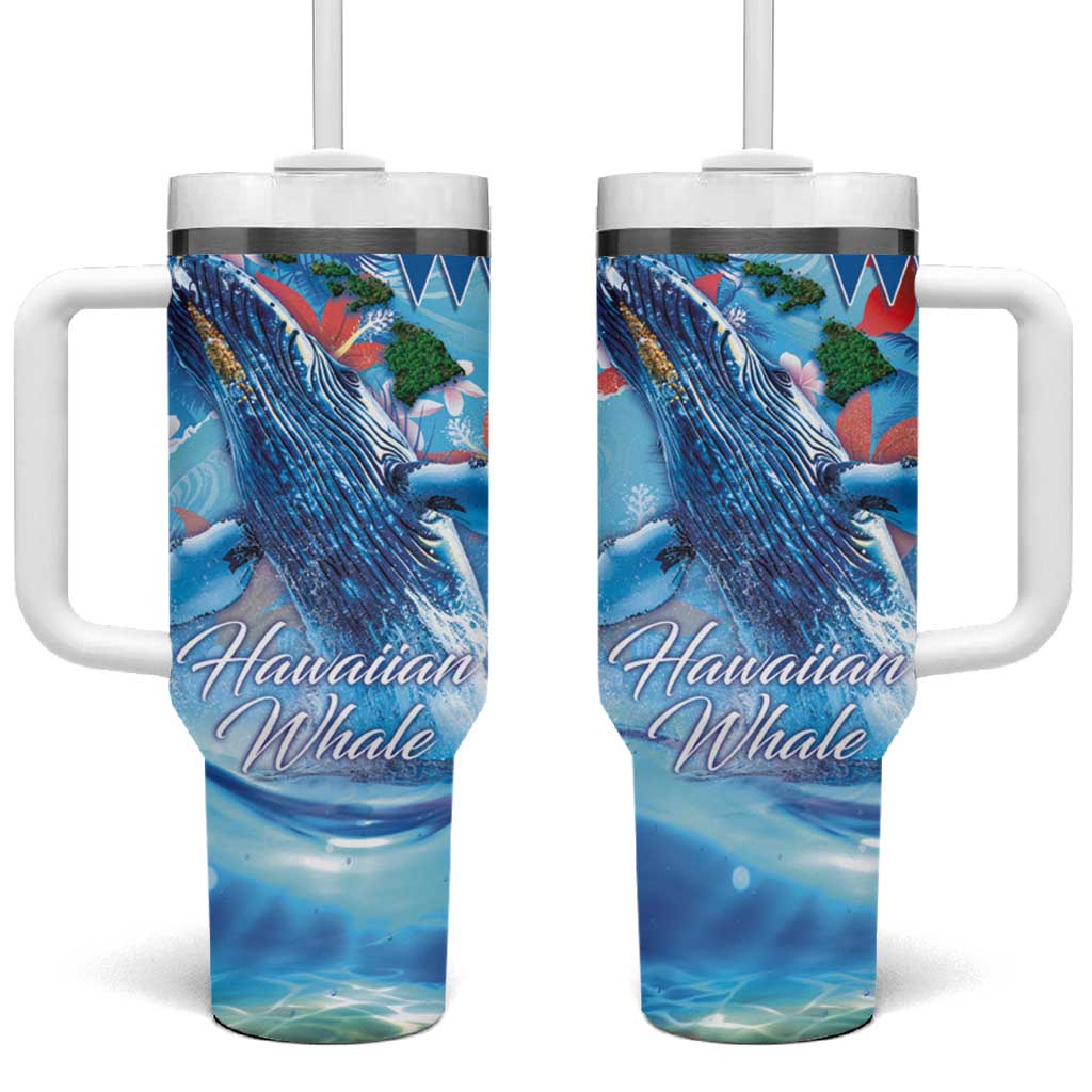 Hawaiian Waves Whale Kakau Art and Tropical Red Hibiscus Flowers Custom Stanley Cup 40 oz 30 oz Tumbler With HandleTVC2301358