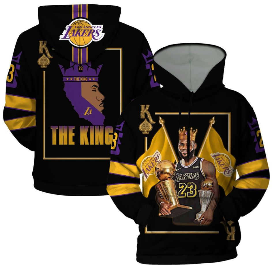 He King Lebron James Los Angeles Lakers Champion Trophy 3D All Over Print Hoodie, Zip Hoodie