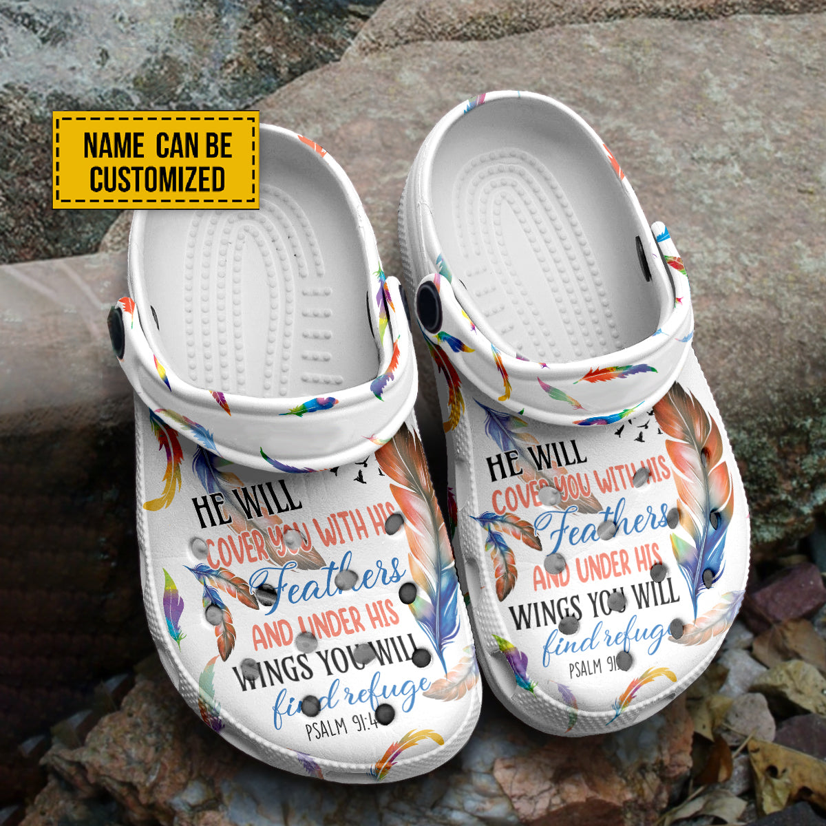 He Will Cover You With His Feathers And Under His Wings You Will Find Refuge Customized Crocs Clogs Shoes Unisex Clogs Flowers And Cross Crocs Clogs Shoes Gift For Jesus Lovers Personalized Clogs