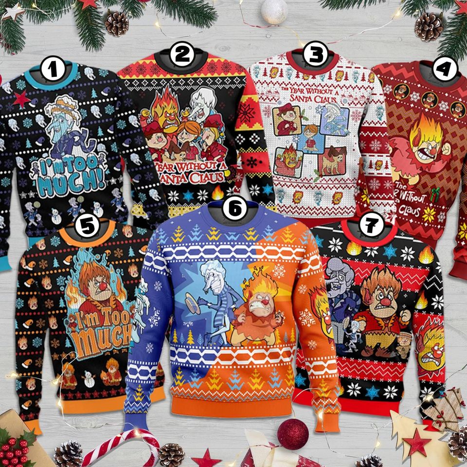 Heat and Snow Miser Ugly Christmas Sweater, Year Without Santa
