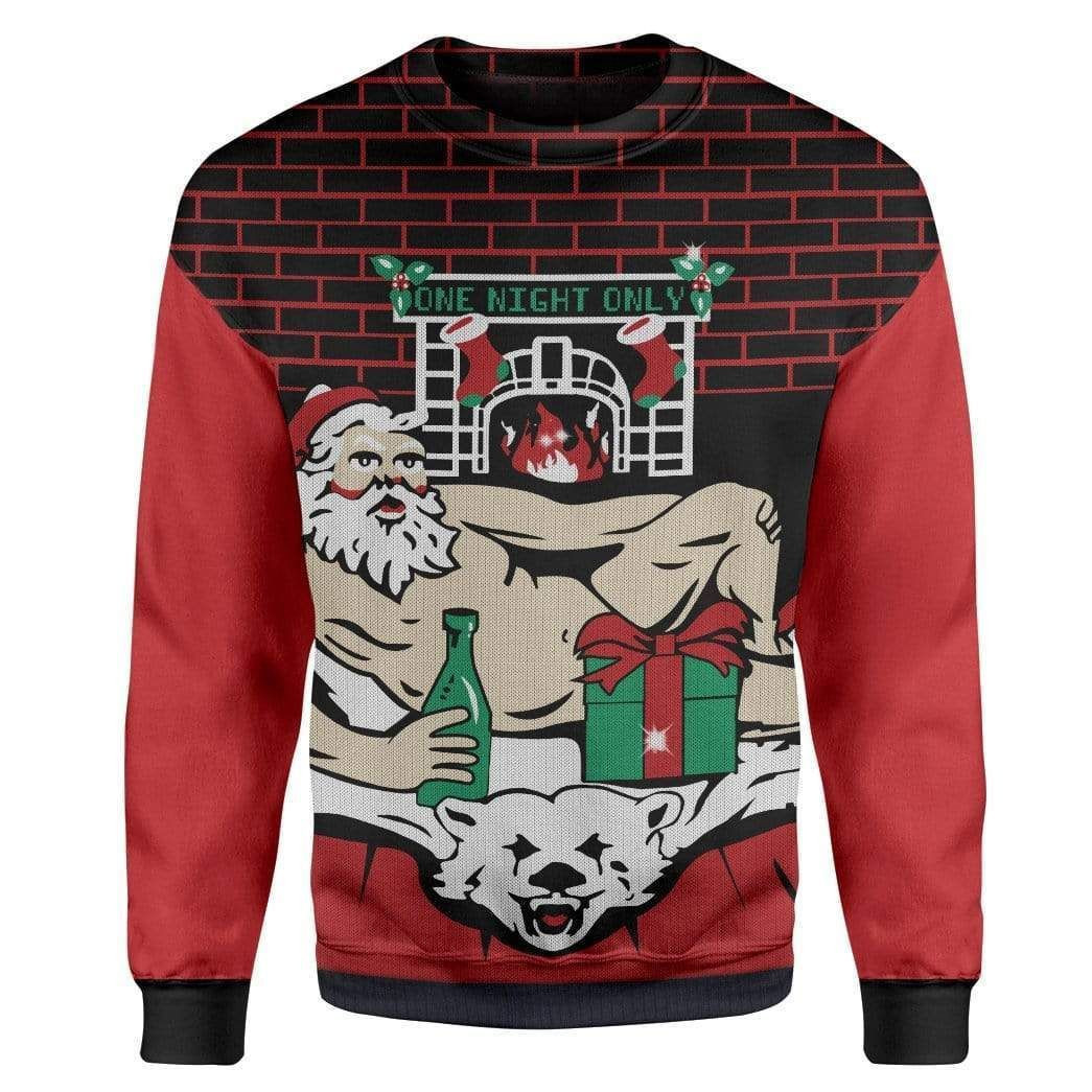 Heater Nude Santa Claus Present Wine For Unisex Ugly Christmas Sweater Adult 3D Funny Matching for family