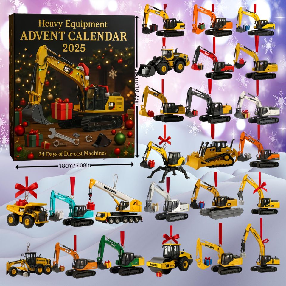 Heavy Equipment Advent Calendar 2025, 24 Die-Cast Machines, 24 Days Christmas Countdown Calendar with Different Mini Excavator Ornaments - Image 2