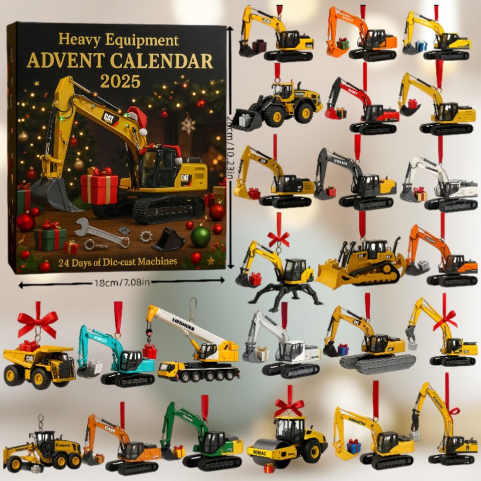 Heavy Equipment Advent Calendar 2025, Construction Vehicle Christmas Countdown Gift Set,  24 Die-Cast Machines Box