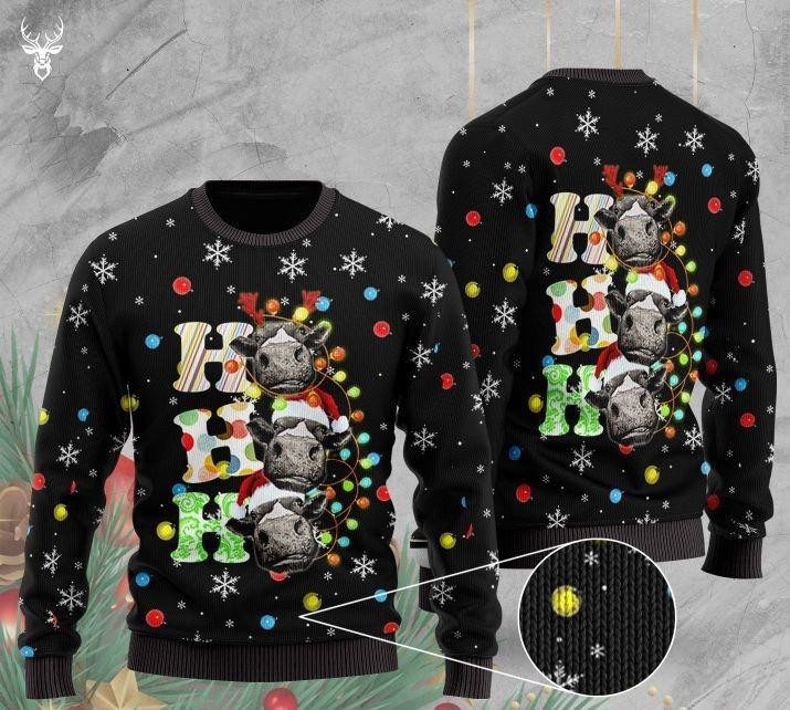 Heifer Cow Ho Ho Ho Pattern Ugly Christmas Sweater Adult 3D Funny Matching for family