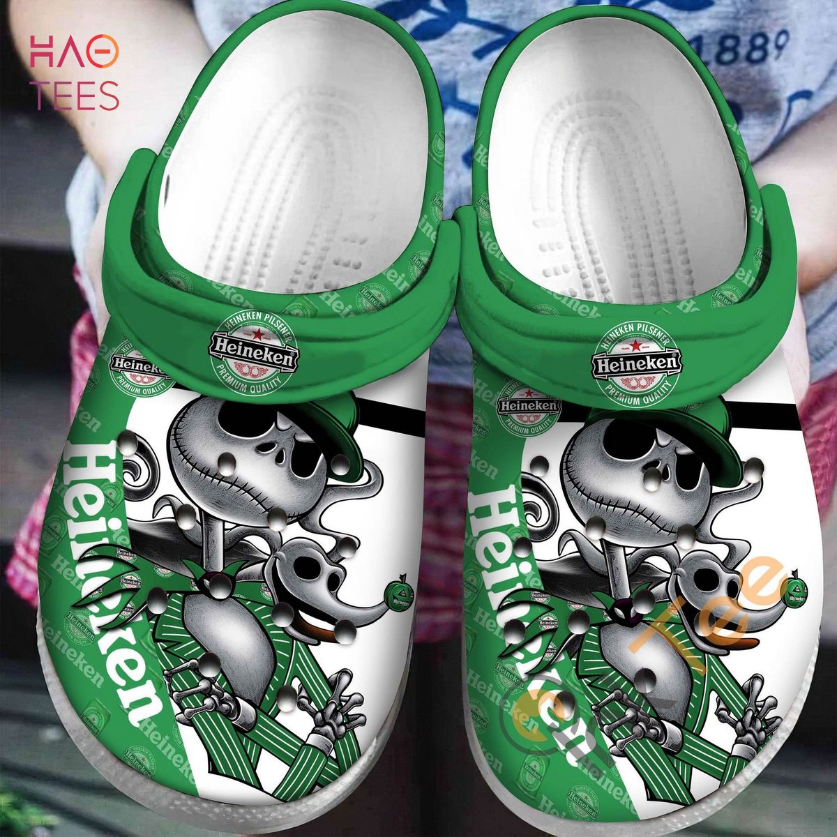 Heineken And Jack Skellington Movie Crocs Crocband Clogs Shoes Comfortable For Men Women and Kids