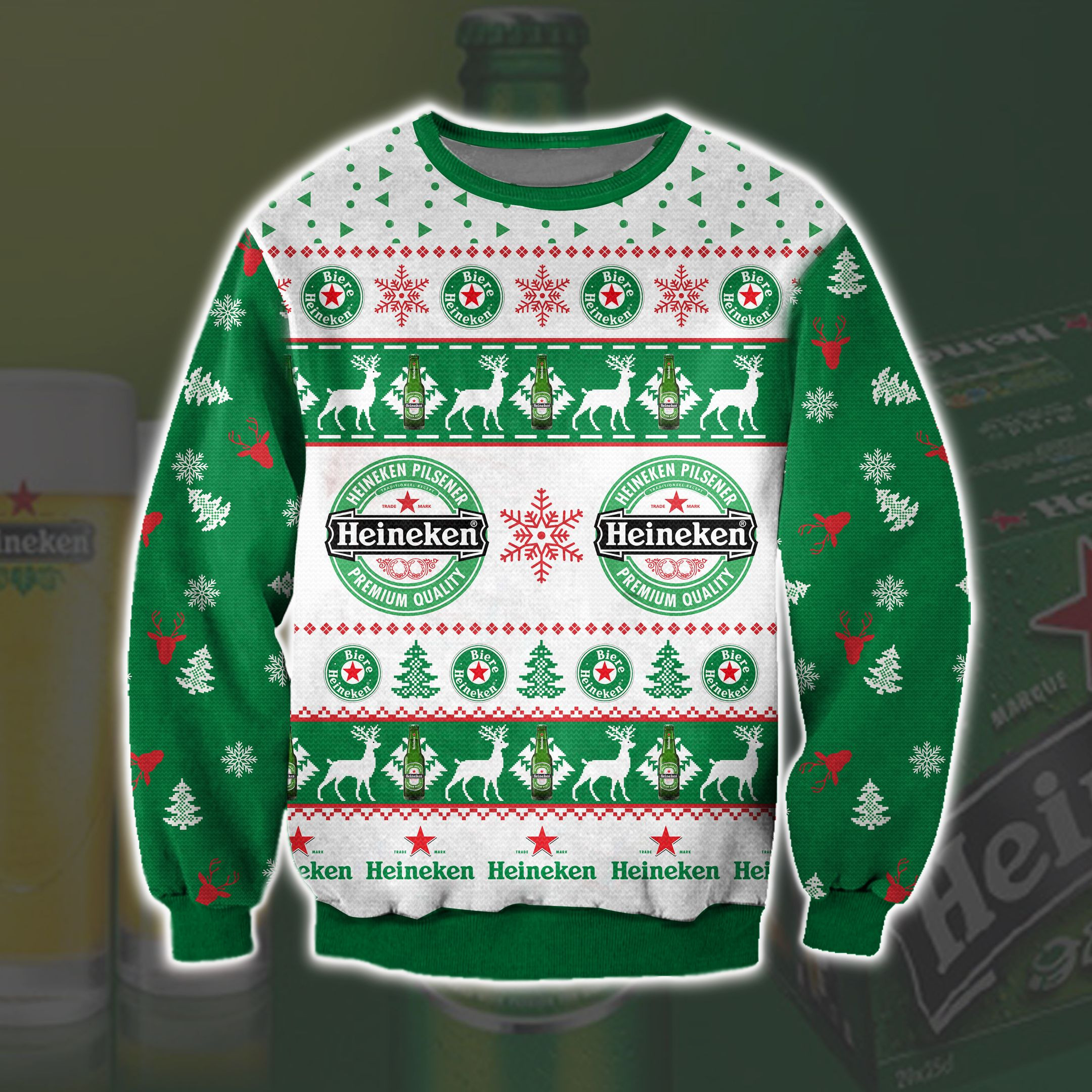 Heineken Beer Knitting Pattern 3D Print Ugly Christmas Sweater Adult 3D Funny Matching for family