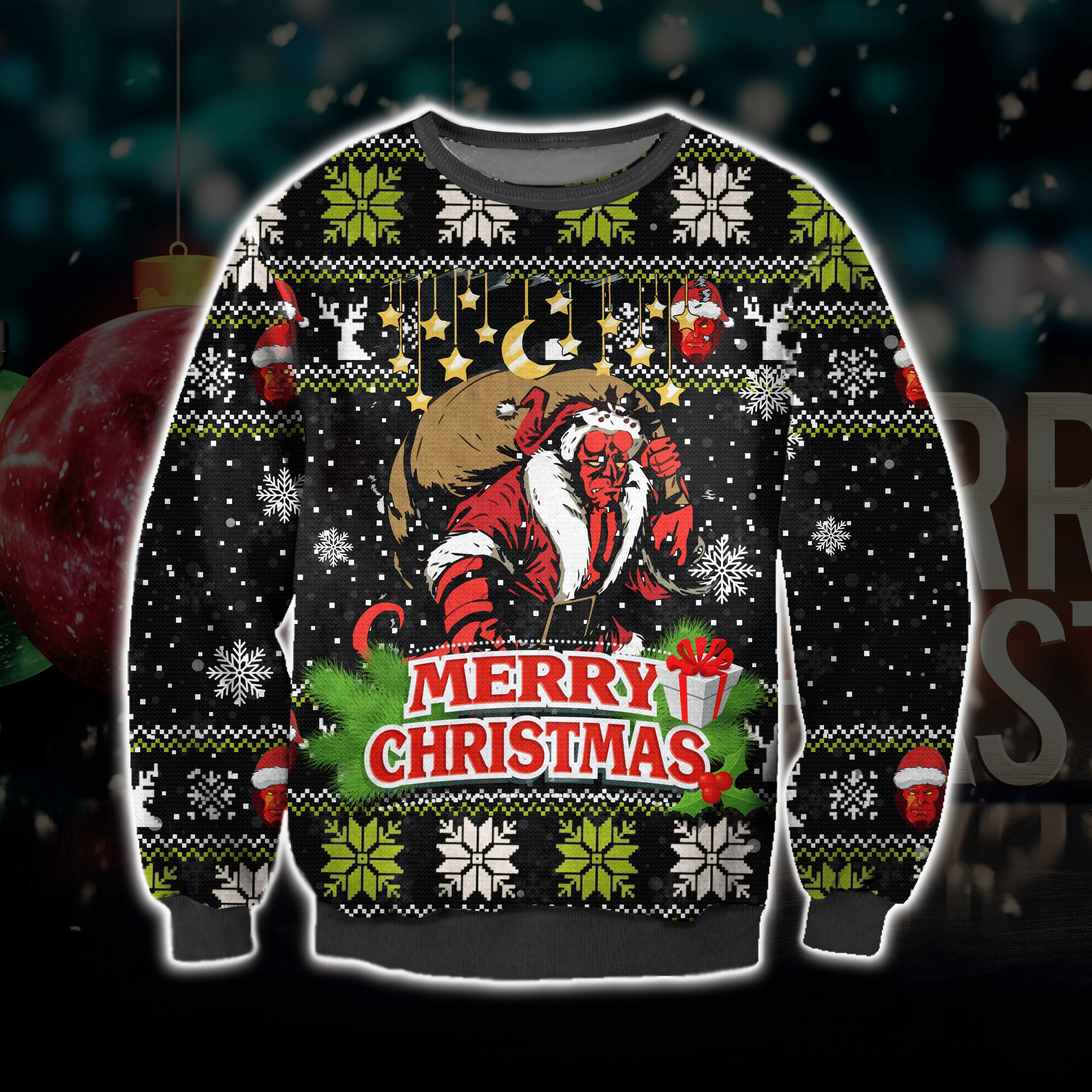 Hellboy Ugly Christmas Sweater Adult 3D Funny Matching for family
